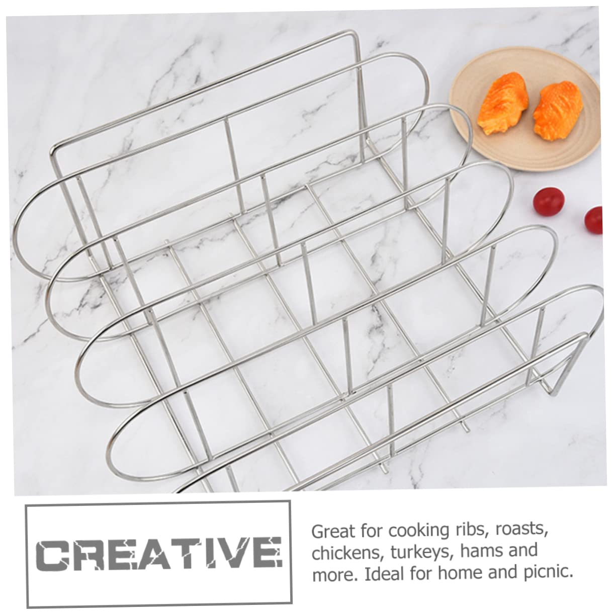 Supporto per Arrosto e Costine in Acciaio Inox, Design Ergonomico e Facile da Pulire, per Barbecue a Casa e Picnic All'aperto
