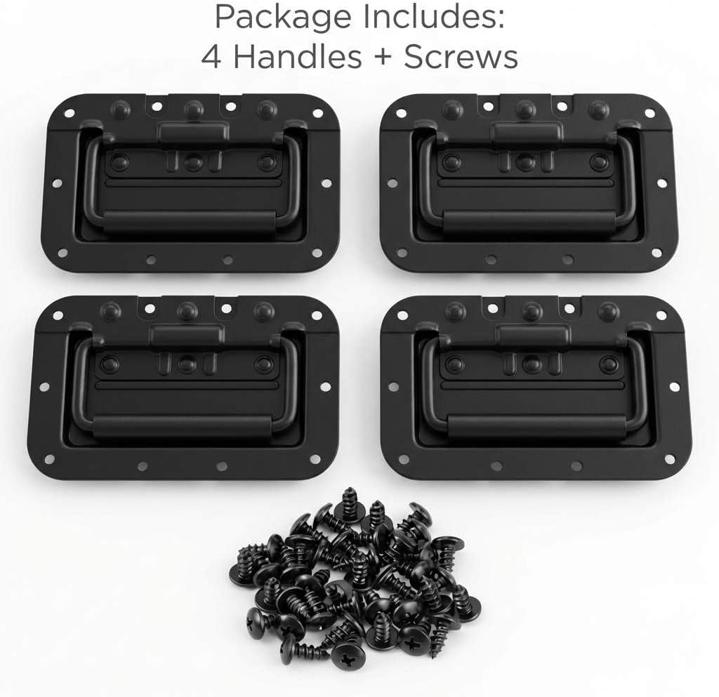 QWORK Large Recessed Spring-Loaded Steel Handle 4 Pack – Flush Mount Pull for Cabinets, Flight Cases & Racks