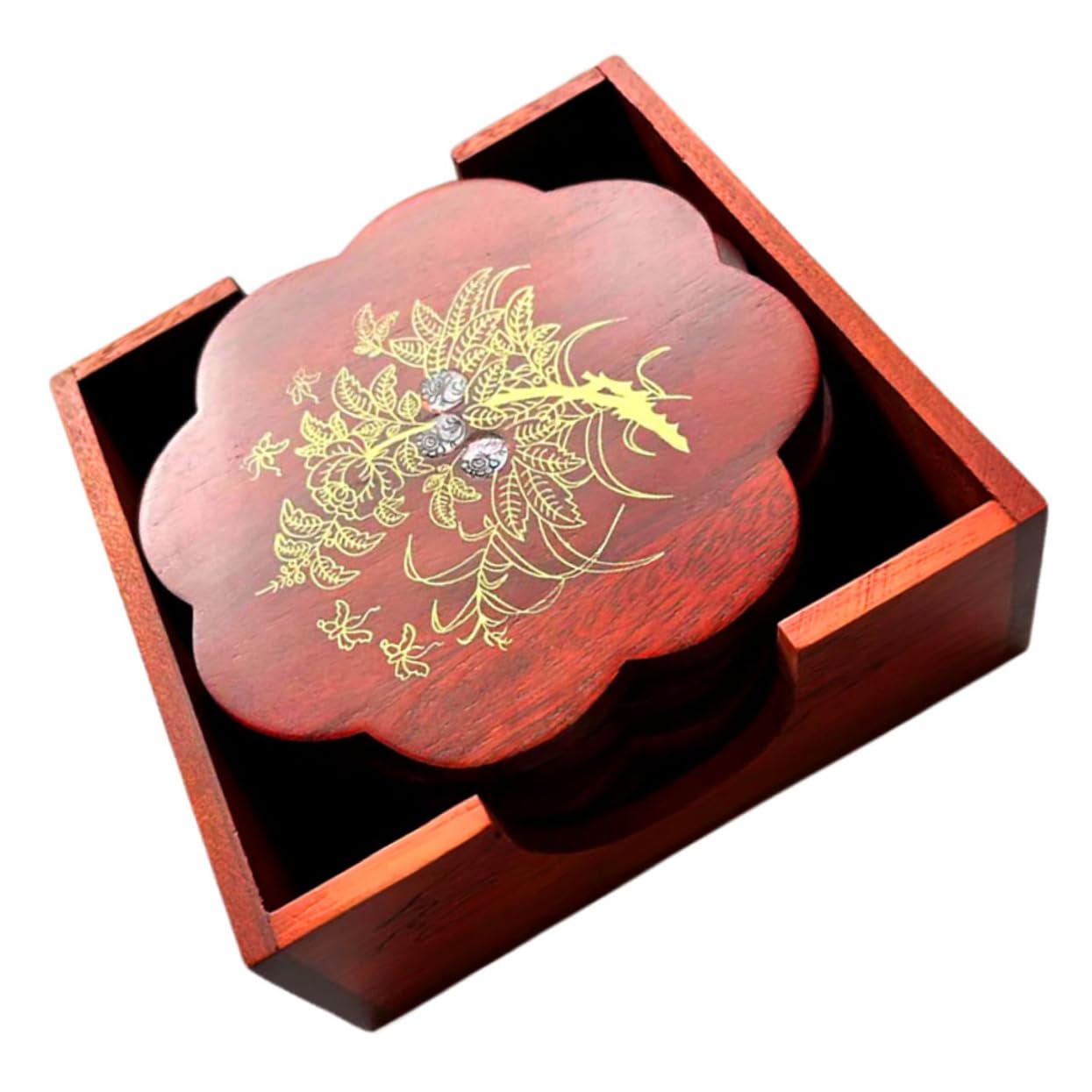 Dessous de plat en bois massif rouge Sosoport avec support de rangement pour cuisine
