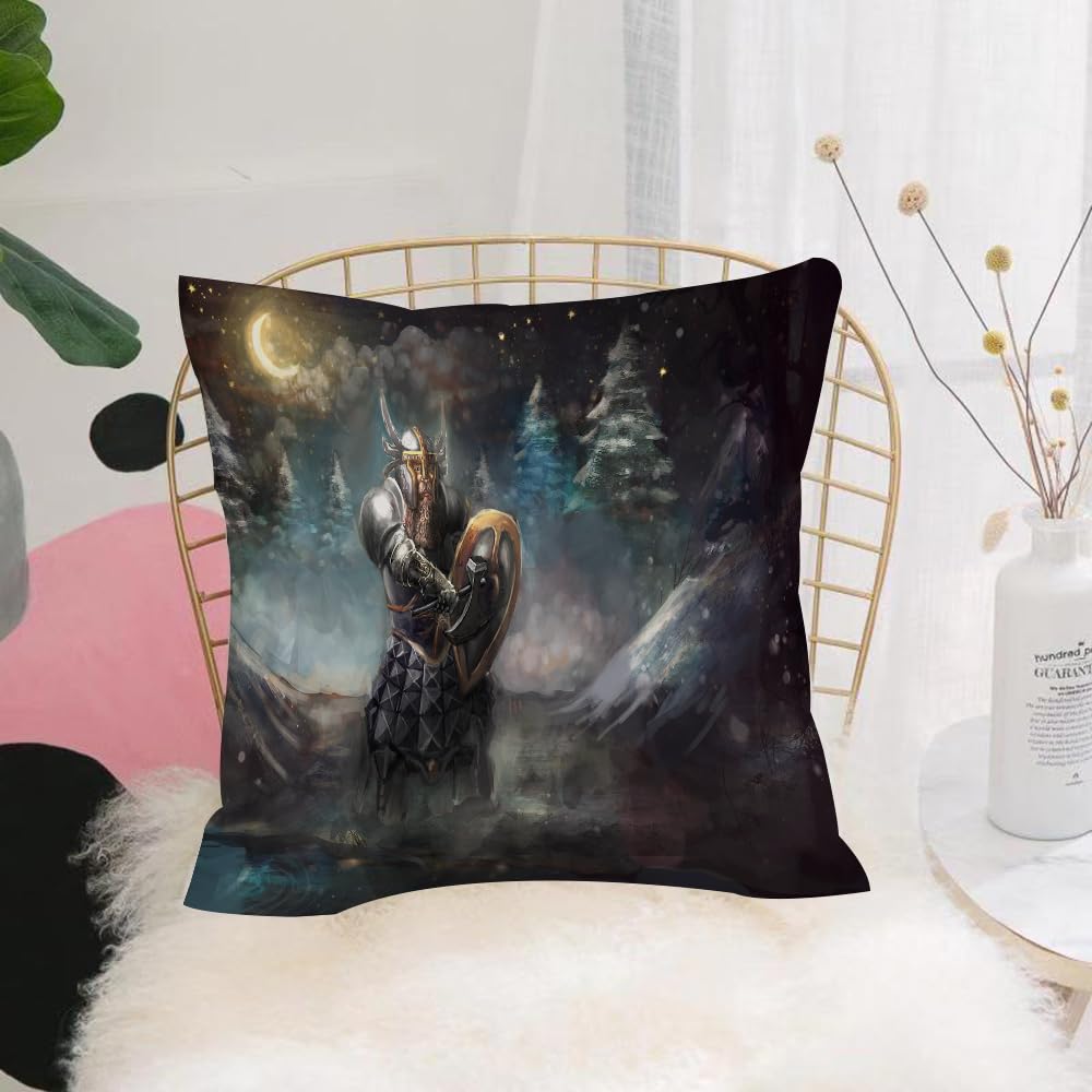 HYMSXW Cushion Cover,Throw Pillow Case Home Decorative for Living Room Bedroom Sofa Chair 20X20 Inch,Fantasy, dwarf knight of Medival in a gothic shield at Battle Place,Pillowcase 50X50cm