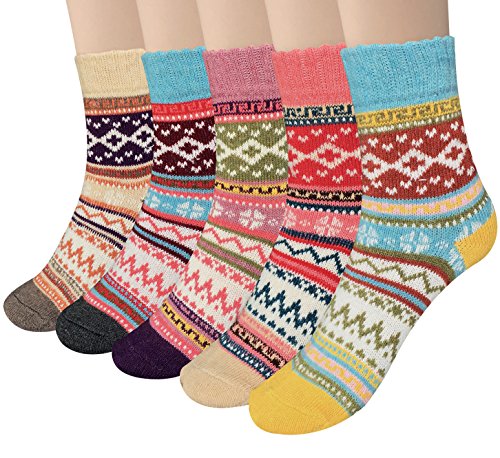 Justay 5 Pares Calcetines de Lana Merino de Invierno Calcetines Térmicos Gruesos y Cálidos