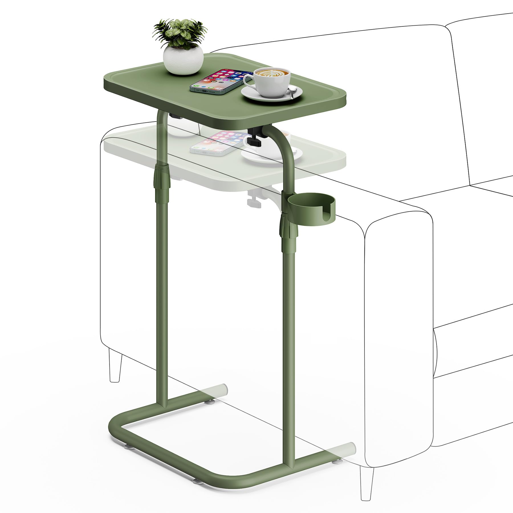 TUTOTAK C Shaped End Table with Tiltable Surface Adjustable Height Side Table Slide Under Couch Table TV Tray