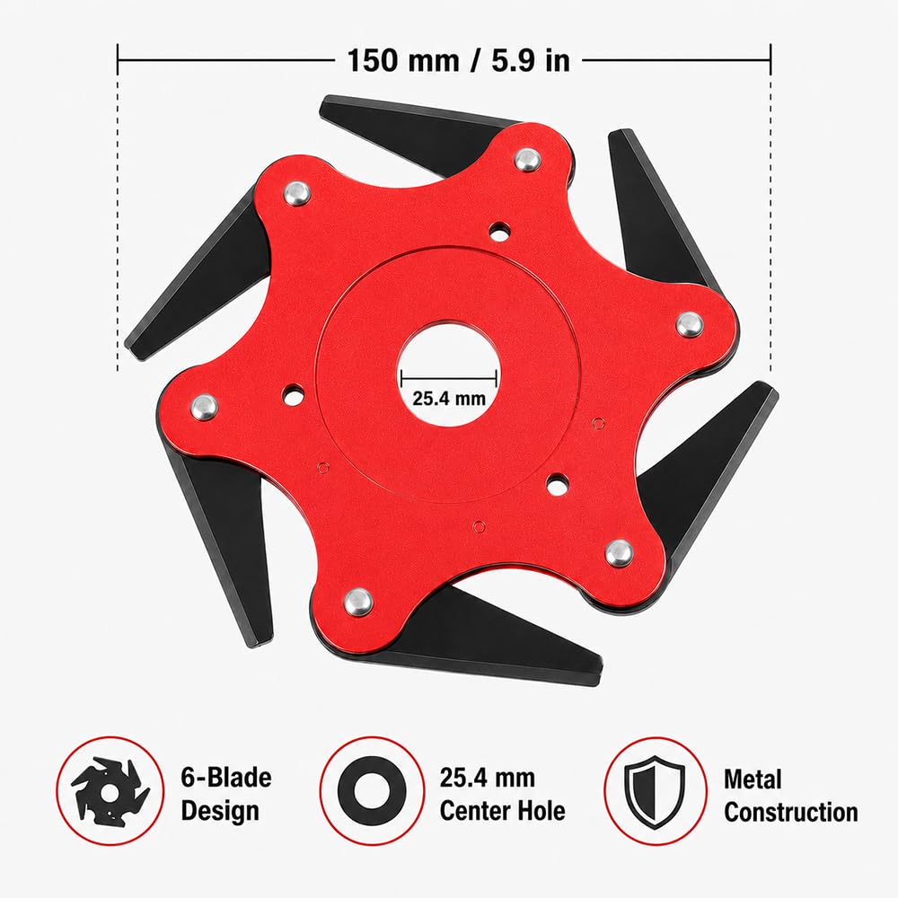 Cabezal de 6 Cuchillas para Efco DS 2400 D Brush Cutter Desbrozadora Repuesto 150mm Accesorio Cortahierbas Orificio Central 25,4 mm