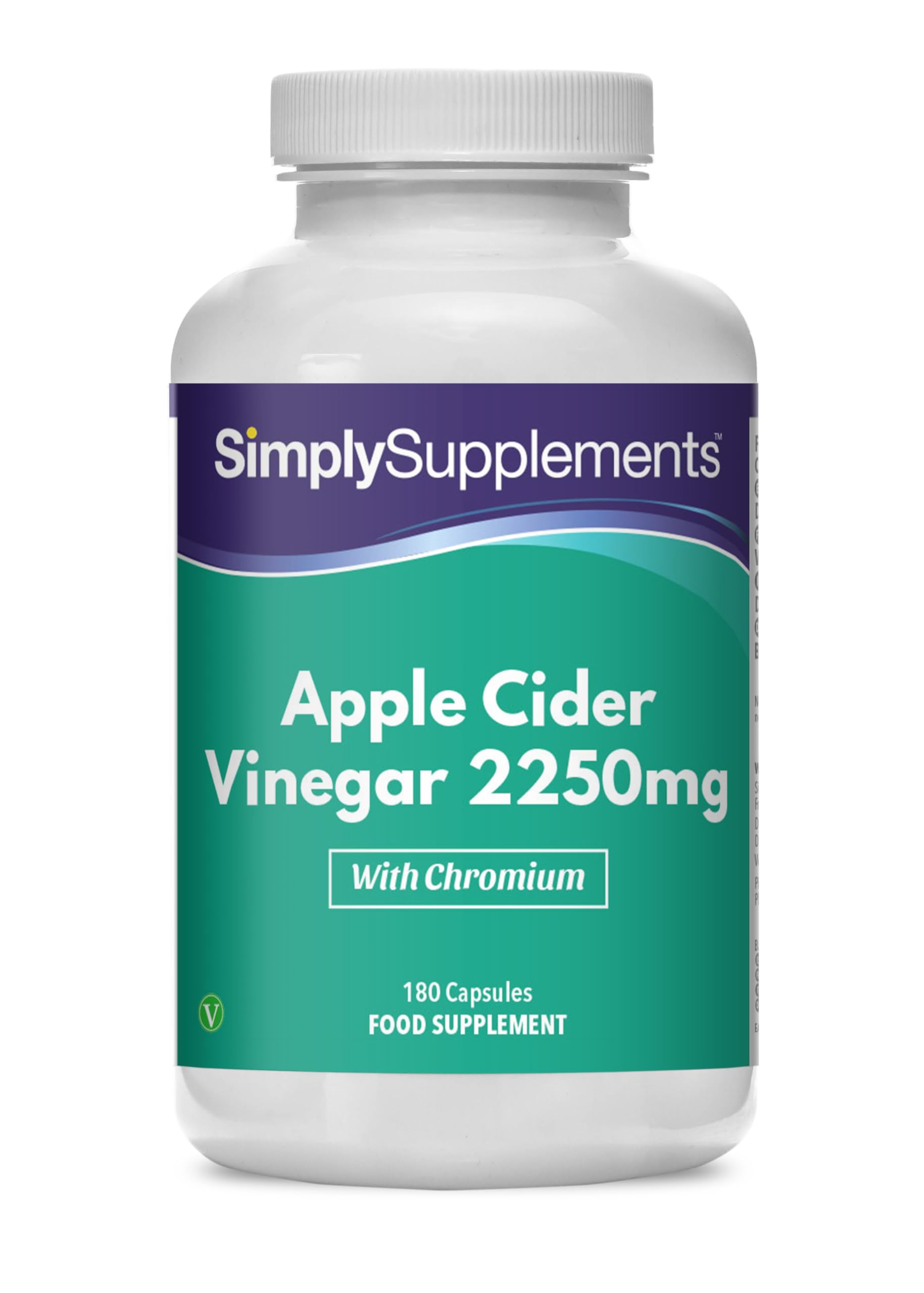 Apple Cider Vinegar 2250mg with Chromium Capsules | Supports Normal Macronutrient Metabolism & Blood Glucose Levels | Suitable for Vegans & Vegetarians | 180 Capsules = 2 Months’ Supply