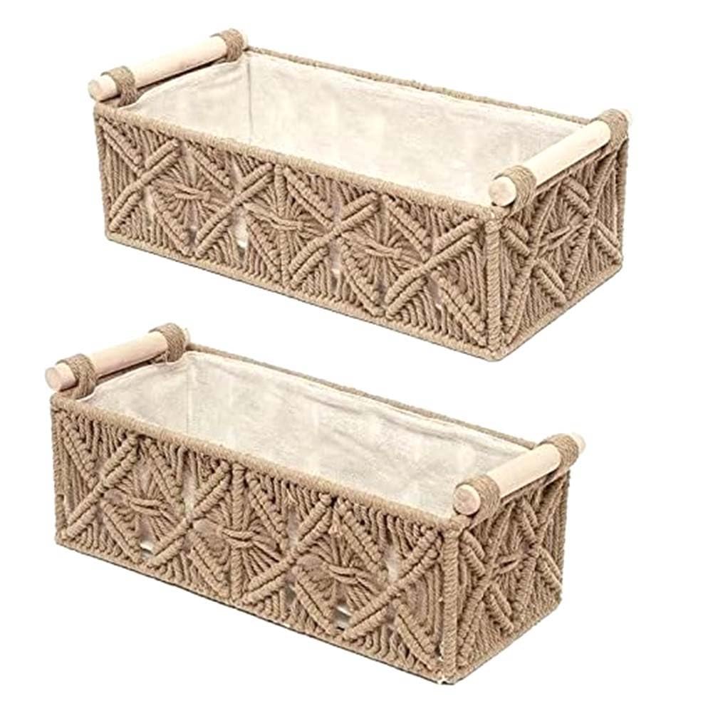 CTRLZS Macrame Storage Basket Boho Decor Baskets for Organizing Woven Decorative Basket for Countertop Toilet Paper Basket B Large Size 34 X 17 X 10cm, Small Size 31 X 14 X 10cm