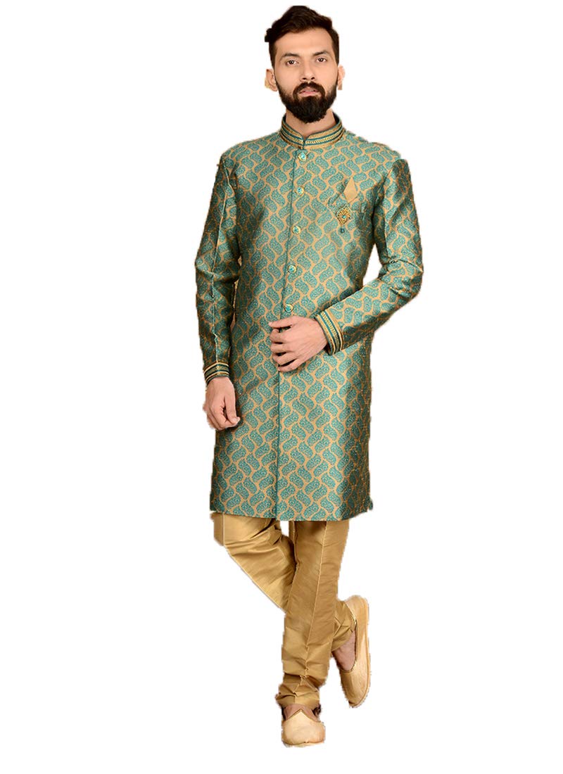 ShreyanviIndian Ethnic Royal Designer Wedding Wear Sherwani for Men, Green, 40