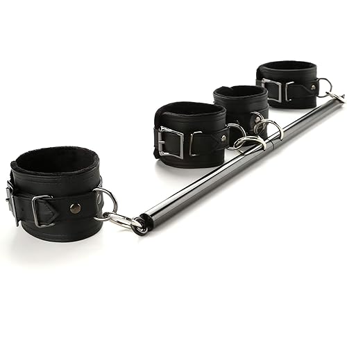 Black Adjustable Spreader Bar Set with 4 Adjustable PU Pink Straps Sports Training Fitness Gear Home Indoor Gyms