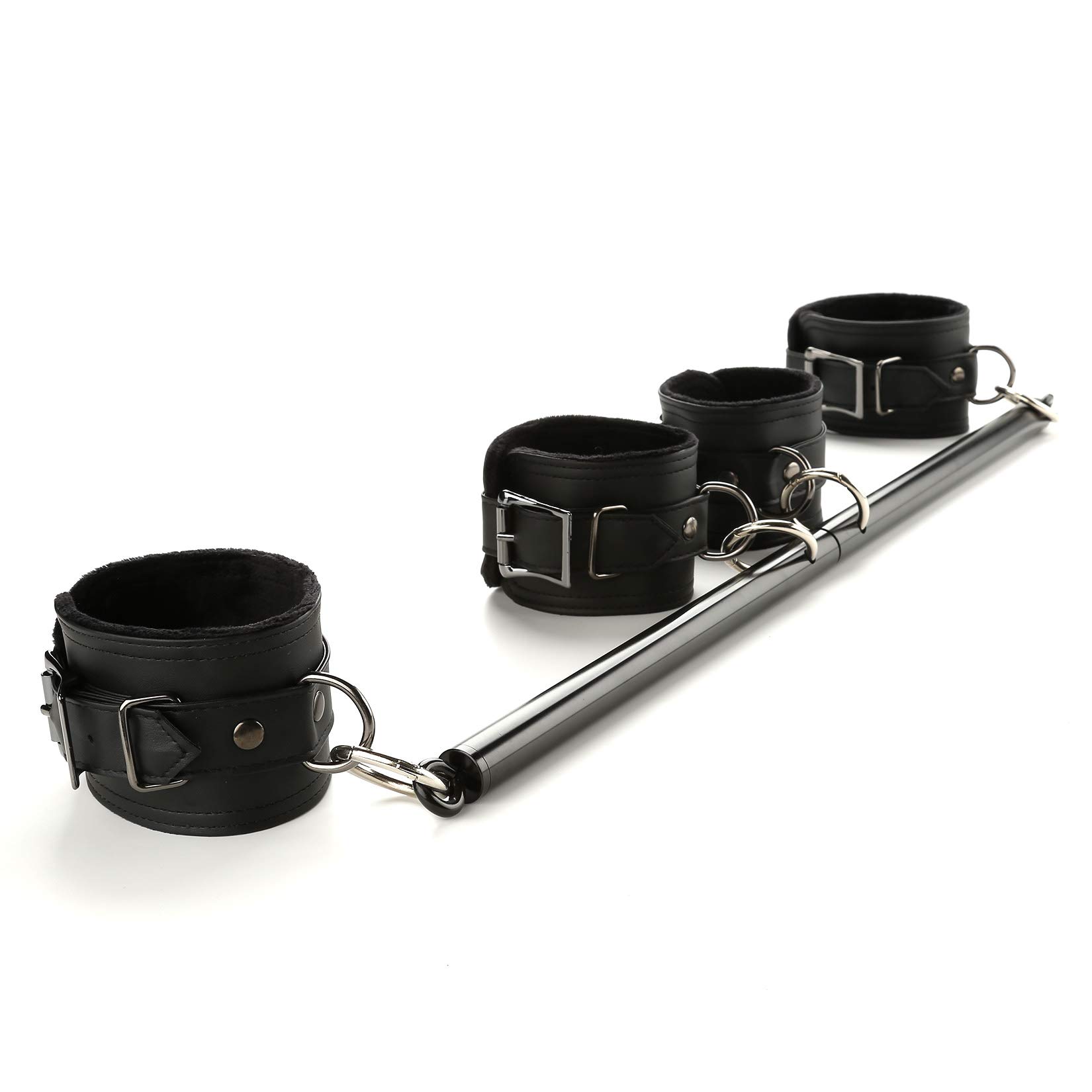 Sovyime Black Adjustable Exercise Spreader Bar with 4 Fur Black Adjustable Straps, Yoga Training Fitness Gear, Home Pilates Tools, Workout Bar,Sports Gym Kit