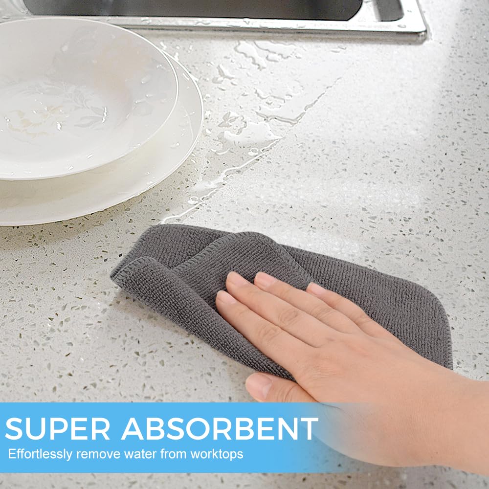 VIVOTE Microfibre Cleaning Cloths, Grey Dish Cloth for Kitchen Super Absorbent Thickened Household Cleaning Cloths - Image 4