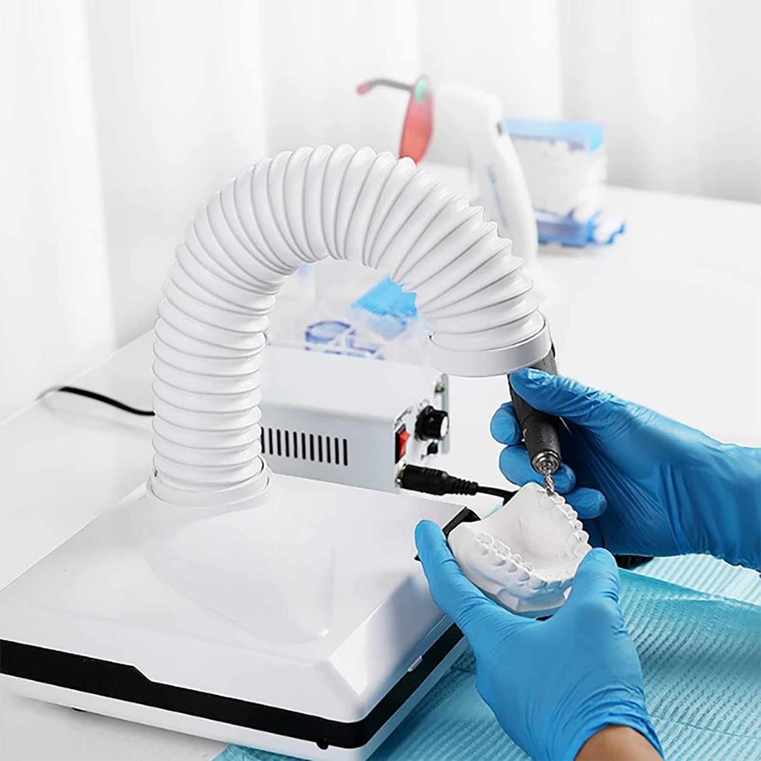 COYEUX Aspirapolvere Dentale Portatile, aspirazione polveri di lucidatura Dentale da 60 W, con Ventola/Luce LED/Tubo telescopico, per Laboratorio odontotecnico