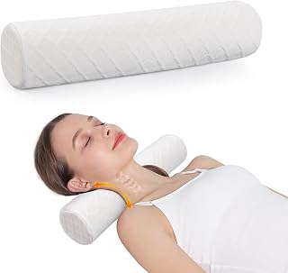 Cozyhealth Cervical Roll Pillow Medium - Soft Memory Foam Neck Bolster for Sleeping, Pain Relief, Back Legs Yoga Support (White, 3.9" H)