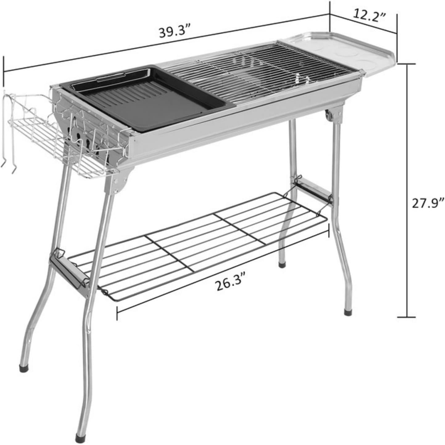 Folding Barbecue Grills Backpacking Grill, Portable Camping Grill Stainless Steel Portable Grill with Foldable Legs for Outdoor Patio Backyard Camping, RV Trip 39.37"L x 12.2"W x 27.95"H