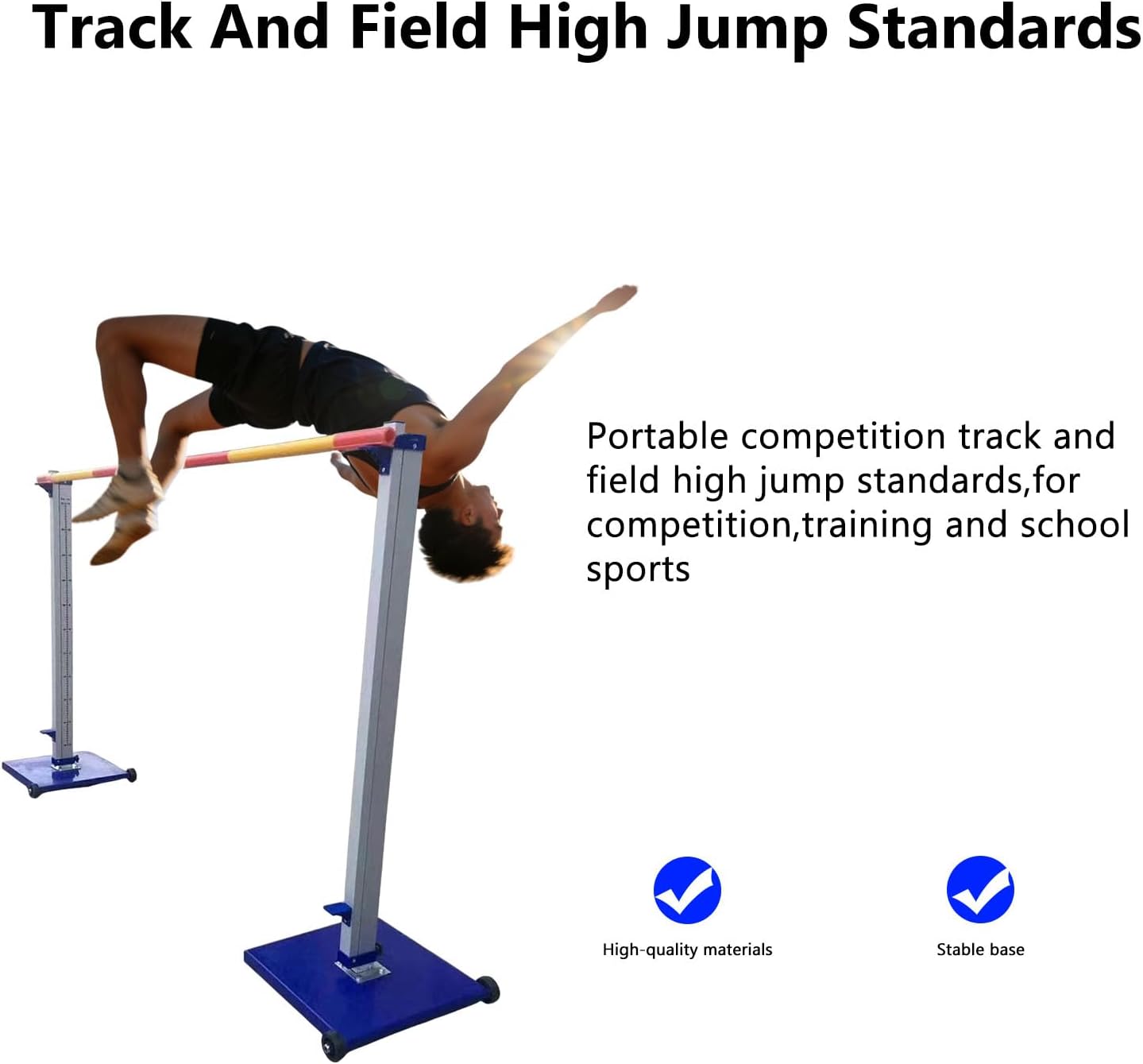 Portable Aluminum Track and Field High Jump Standards Movable Athletics Competition High Jump Standard Height Adjustable for Competition,Training and School Sports