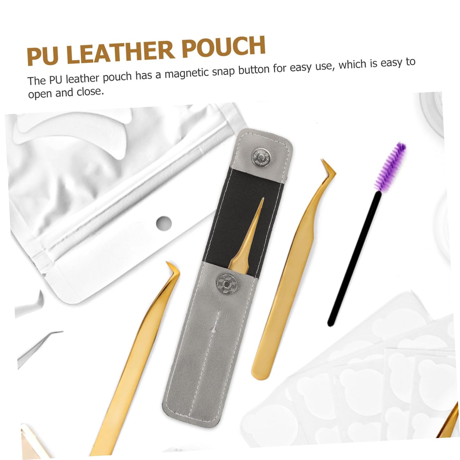 Ipetboom 3pcs Eyelash Tweezers Case Lash Tool Holder Portable PU Leather image 3