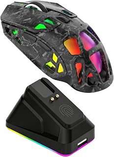Diyeeni Lightweight Gaming Mouse, 7 Programmable Buttons with Magnetic RGB Charging Dock, Sensor 12000 DPI, for PC Laptop Tablet Wireless 2.4G Bluetooth Wired Connection (Black Forged)