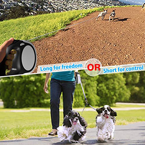 Double Retractable Dog Leash For Two Dogs Up To 50 Lbs Per Dog - 16 Ft Coupler Dog Leashes For Small Medium Dogs - One Locked System, Non Slip Grip, Tangle Free #TOP2