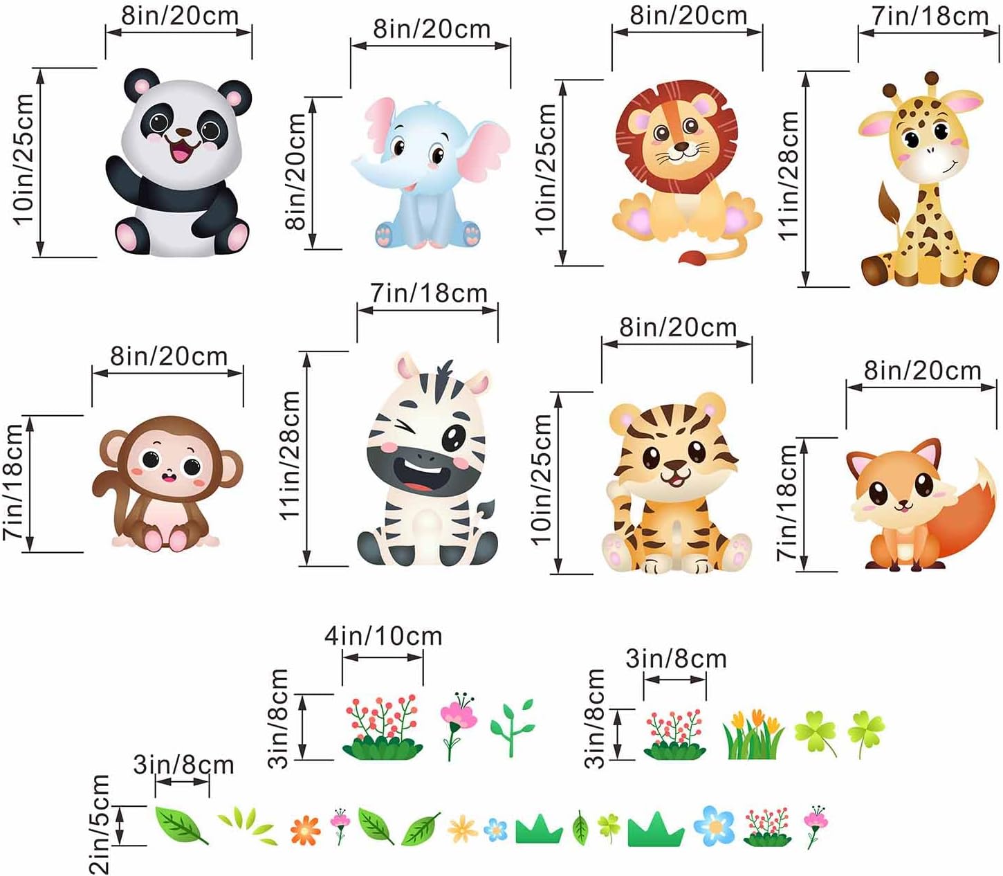 Amimagen Calcomanías De Pared De Animales De Bebé Del Bosque, Monos, León, Tigre, Jirafa, Cebra