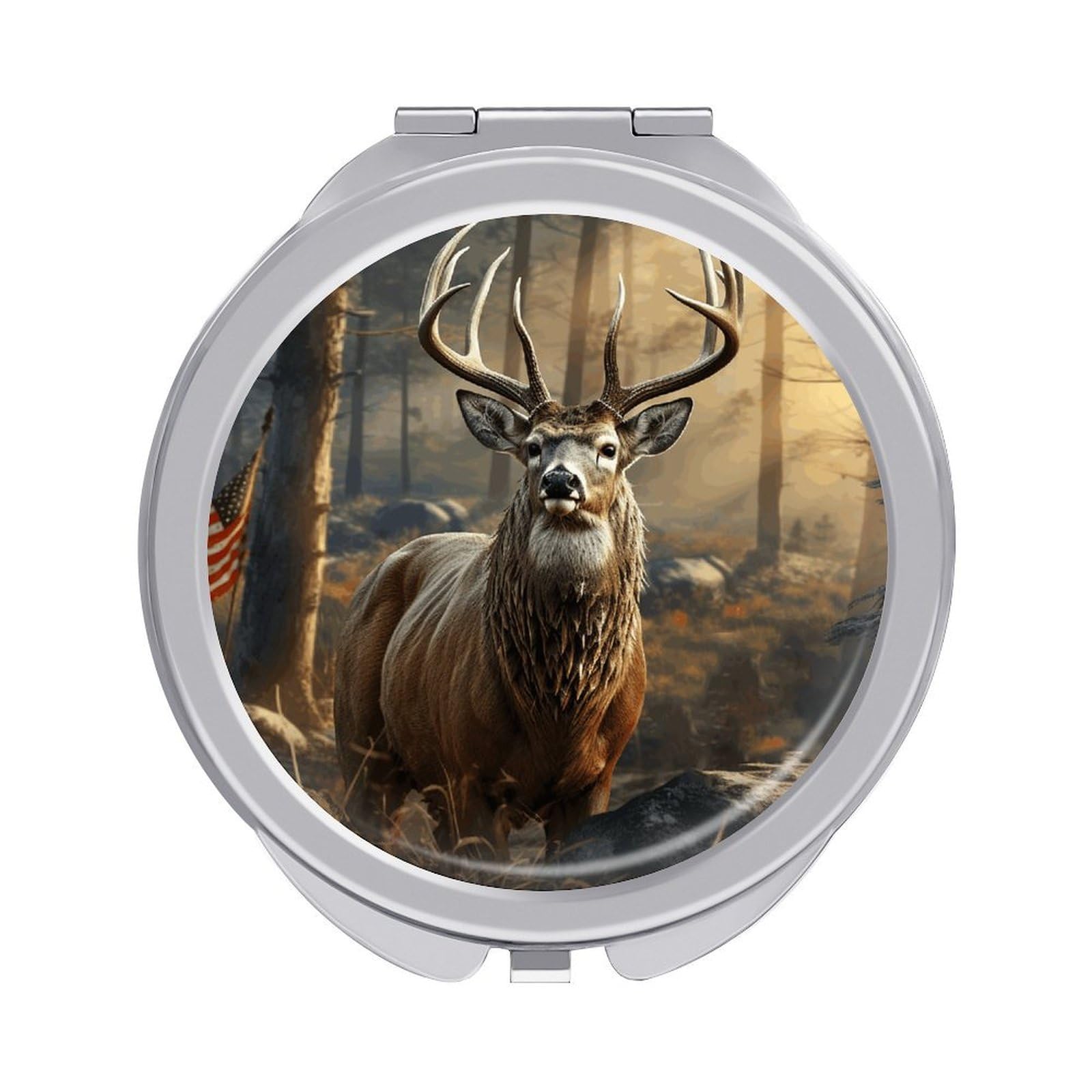 VstaDank Deer Hunting Season Travel Makeup Mirrors Exquisite Double-Sided 2X/1X Magnifying Folding Pocket Mirror Portable Round Handheld Mirror Mini Compact Mirrors for Outdoor Home