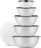Vista 9 de WHYSKO - Juego de cuencos de mezcla de acero inoxidable, juego de 10 piezas de cuencos de acero inoxidable con tapas para preparación