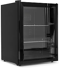 Mini Getränkekühlschrank 60L mit Glastür – Kompakter Kühlschrank mit verstellbaren Ablagen, leise Kompressor Kühlung, LED Beleuchtung für Bier, Wein, Zuhause, Büro [Energieklasse D]