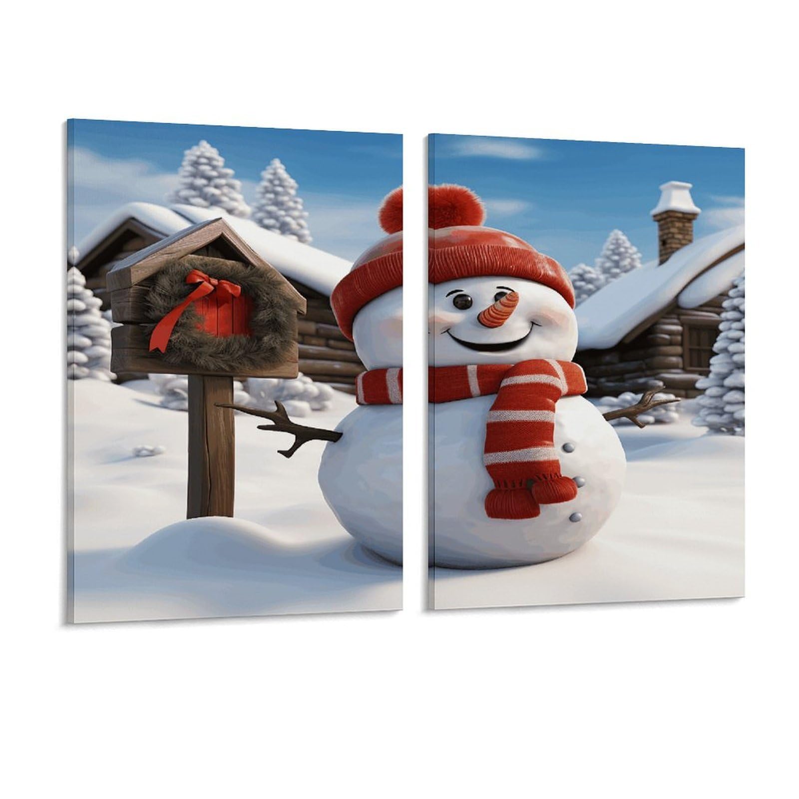 Adfgyerh Style Sign Snowman Wall Art，Canvas Material Bright /Wall Decor Of 2, Each 16X12 Inch -Wall Art Set For Living Room Bedroom Gallery Office Home Décor