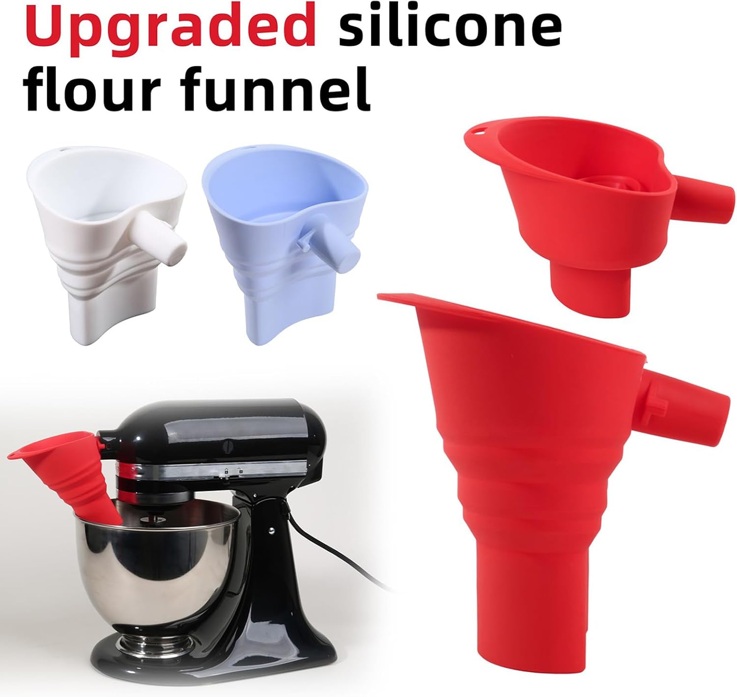 Silicone Flour Funnel for Mixer Multifunctional Foldable Kitchen Funnel Stand Mixer Attachment Easy to Use