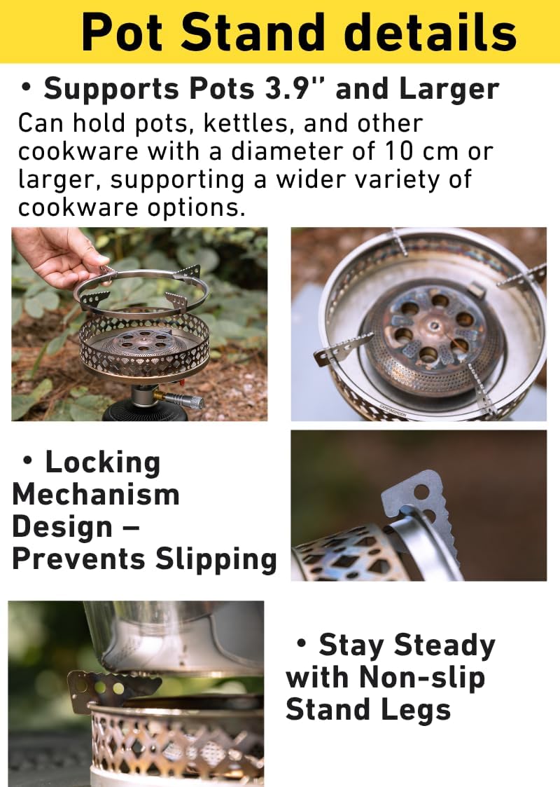 CAMPINGMOON Bottle Top Propane Stove 1 lb Cylinder PG-4ST (Stove + Stabilizer Set)