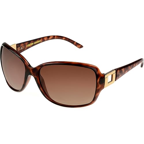 Foster Grant Women's Poppet Polarized Rectangular Sunglasses, Tortoise/Brown, 61.2 mm