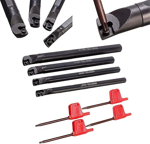 Miniatura 8 de VerRich Kit de herramientas de torneado de torno indexable, juego de herramientas de torneado de 4 piezas S07K-SCLCR06, S08K-SCLCR06, S10K-SCLCR06,