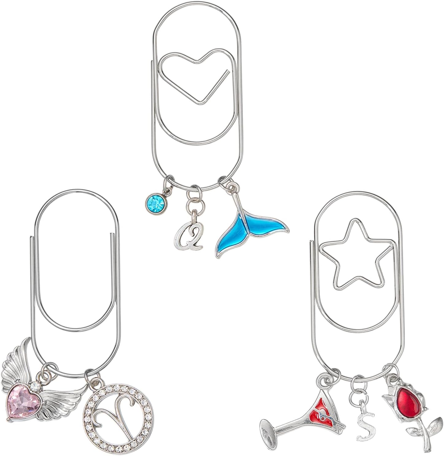 BEEFLYING 3Pc Cute Paper Clips Planner Bookmark Decorative Heart-Wings