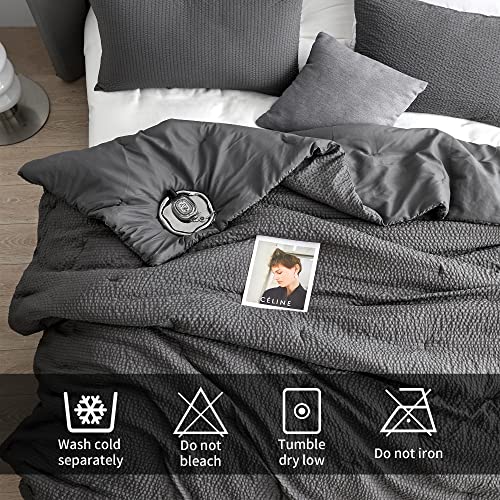 Hombys 3 Piece Seersucker Oversized King Comforter Set 128X128, Breathable Grey Soft Comforter Set, Lightweight Bedding Comforter Sets With Comforter For All Season #TOP4