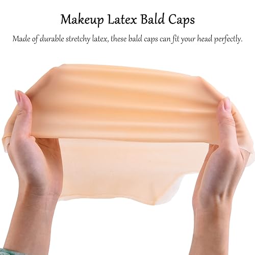 Miniatura 3 de WXJ13 Paquete de 3 gorras de látex calvas con gorras de peluca de nailon, accesorio de disfraz para adultos para fiesta de Halloween, Color Piel