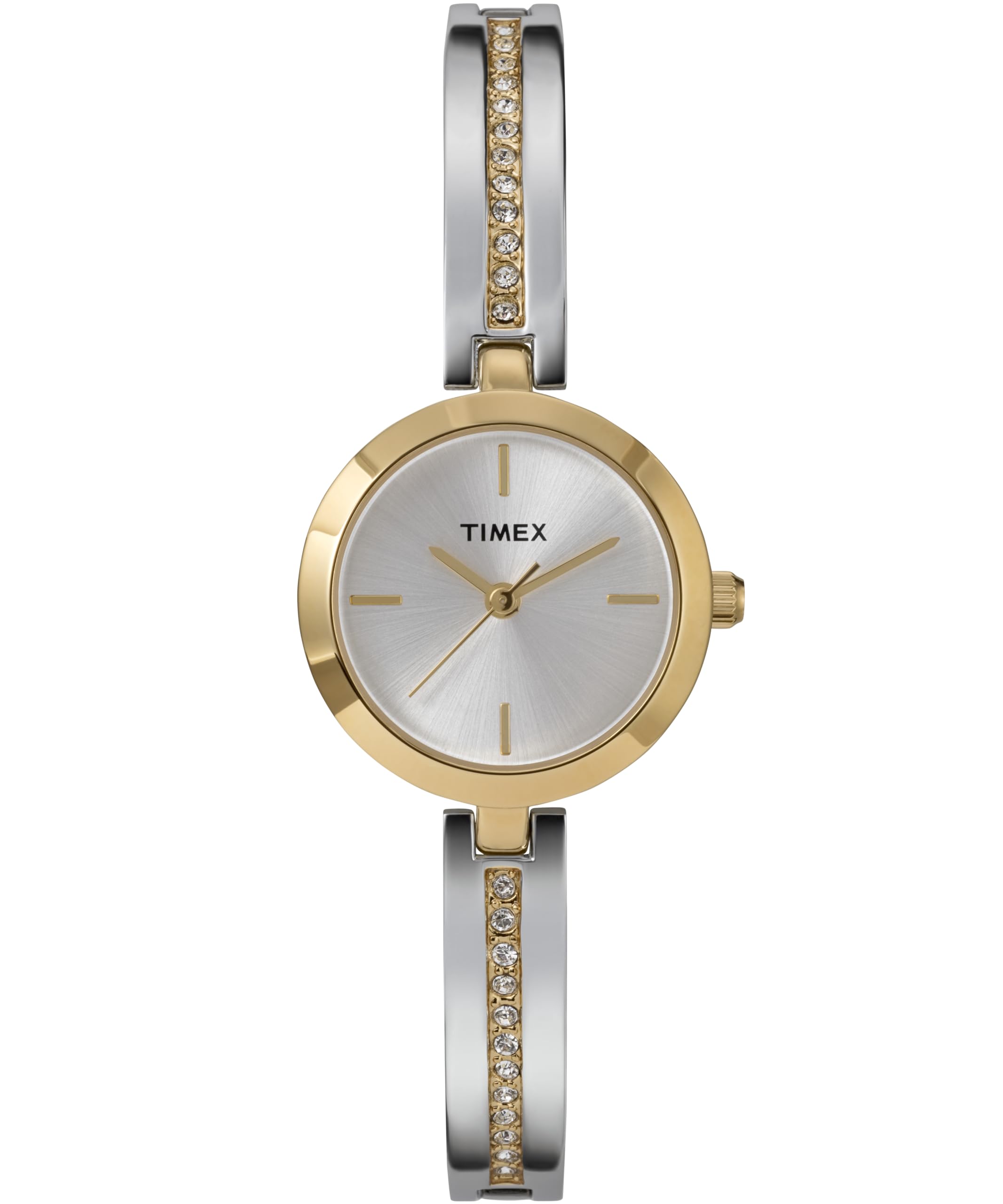 Timex Zegarek Damski Main Street 25 mm, Bransoleta ze Stopu Metali w Dwóch Odcieniach, Srebrna Tarcza, Złota Obudowa TW2W96200
