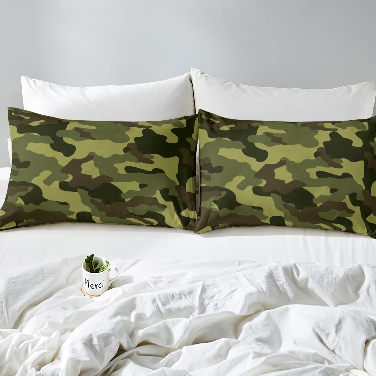 Manfei Green Camo Duvet Cover Set Single Size, Army Camouflage Comforter Cover with 1 Pillowcase - Image 4