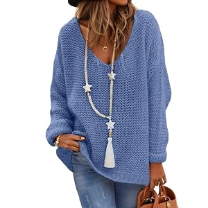 Women Crochet Sweater V Neck Long Sleeve Top Vintage Casual Oversized Hollow Out Pullover Knit Sweater Fall Fashion