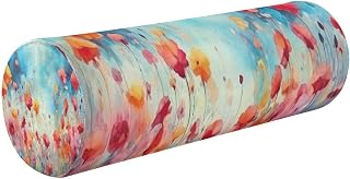 xigua Flower Painting Neck Roll Pillow for Neck Relief with Removable Washable Cover - Memory Foam Round Cylinder Bolster, Ergonomically Designed for Head, Neck, Back, and Legs