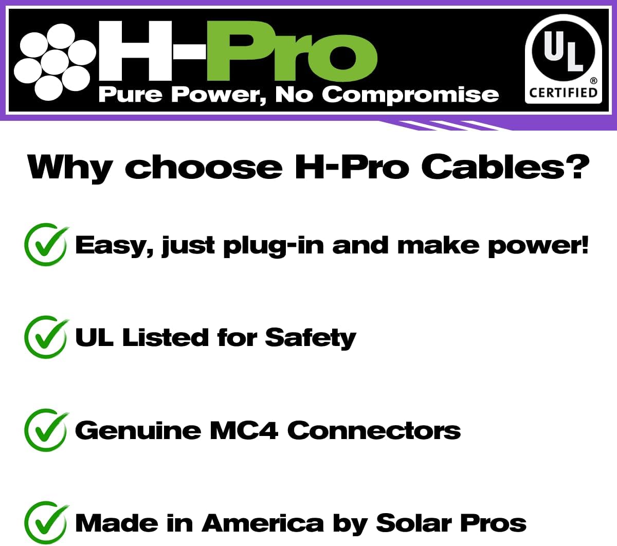 100ft 10 AWG Solar Extension Cables with Male & Female Connectors - 2000V, Weatherproof, UL Listed, RoHS Compliant