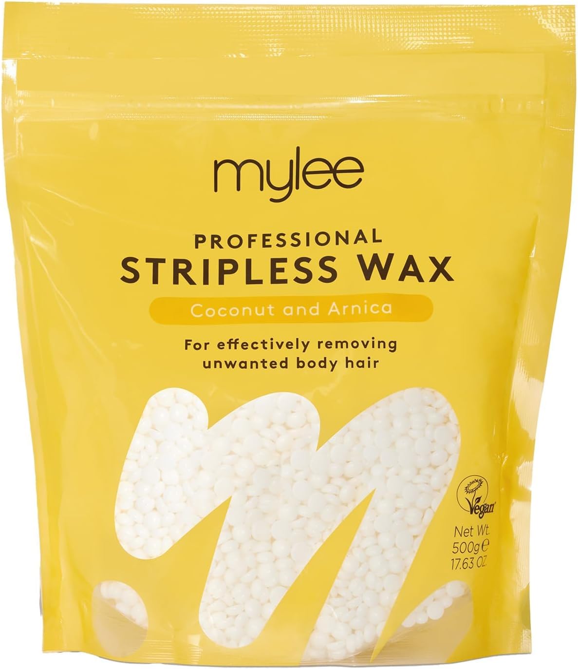 Mylee Professional Hard Wax Beads - 500g Premium Italian Stripless Wax for Women & Men – At-Home Hair Removal for Full Body, Face, Bikini Line & Brazilian Wax (Coconut & Arnica)