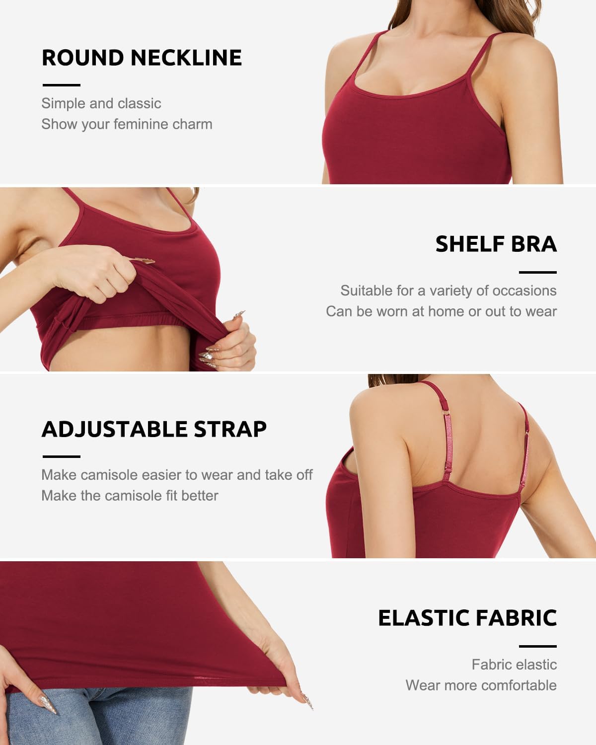 Accbiety 3 Pack Womens Camisole with Built in Bra Adjustable Strap Tank Tops for Women Cami Shelf Bra Cotton Undershirt - Image 3