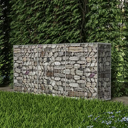 HOMIUSE Gabbione Cesto Rete Parete Gabbione Giardino 200x50x100 cm Argento Acciaio Zincato