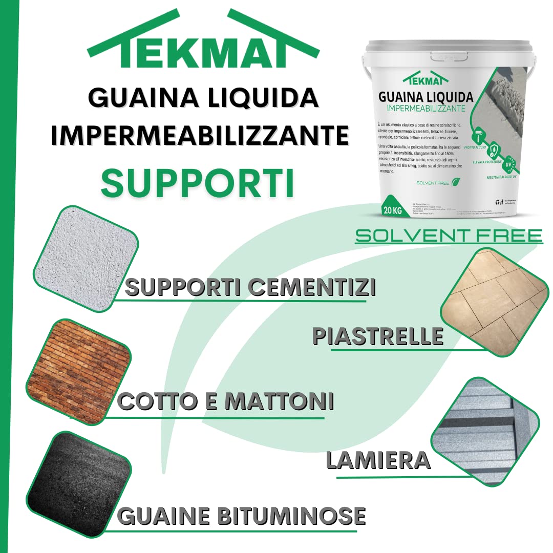 TEKMAT-GUAINA LIQUIDA IMPERMEABILIZZANTE MONOCOMPONENTE VARI COLORI DA1-6-20 KG (6 KG, GRIGIO)
