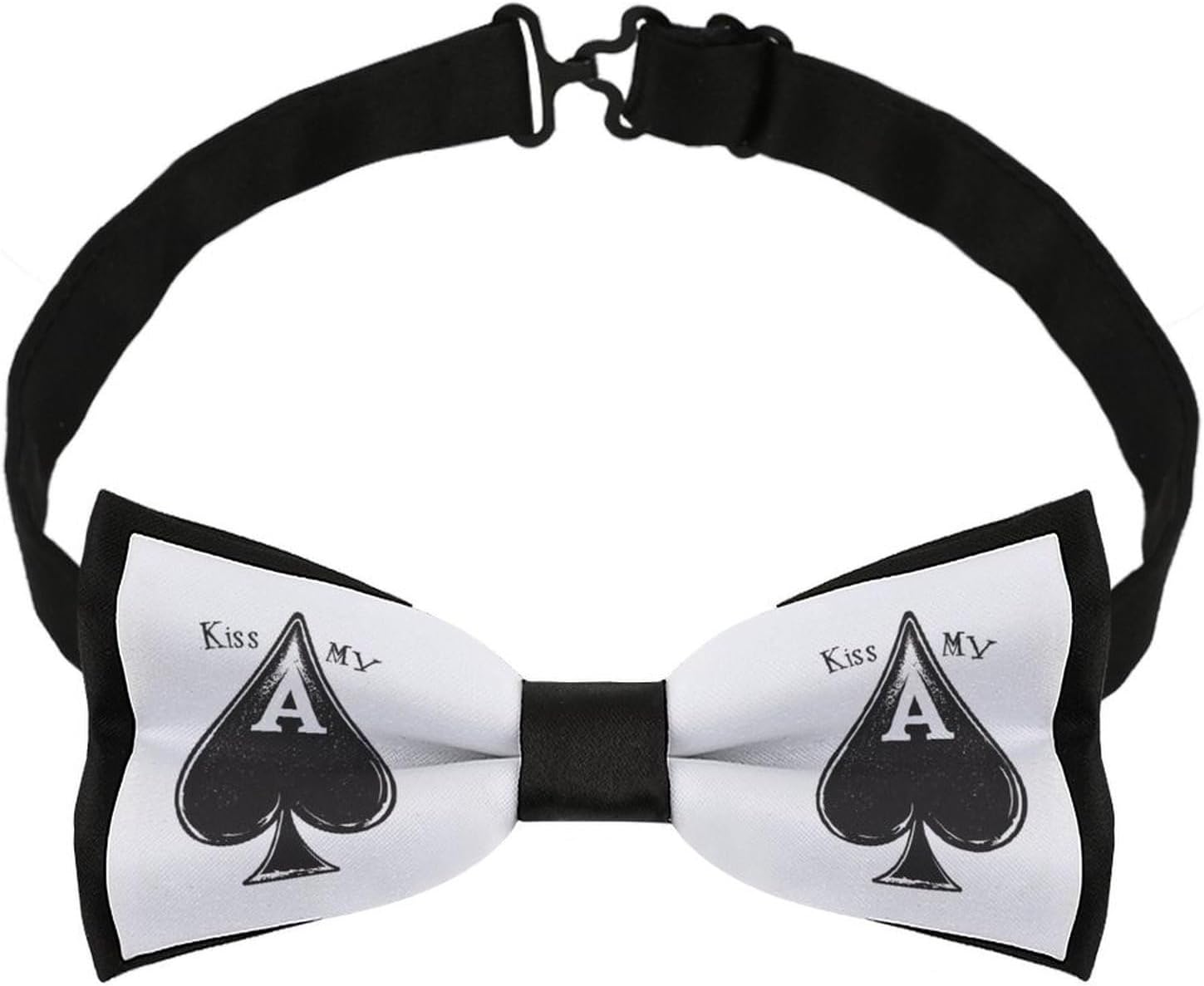 Kiss My Poker Card Spades Bow Ties for Men Fun Printed Pre Tied Adjustable Bowtie for Party Wedding