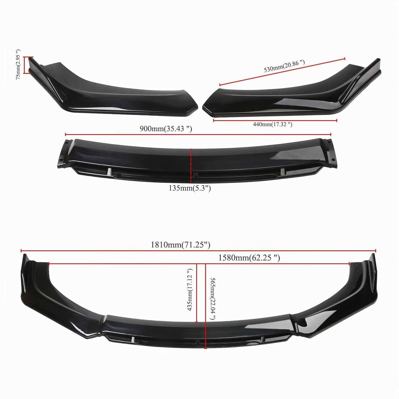 Coche Alerón Delantero Kit De Carrocería Universal Parachoques Delantero Pala Frontal Brillante Alerón Difusor Debajo Los Labios Accesorios Coche Piezas Automóvil Delantero Lip Spoiler Negro