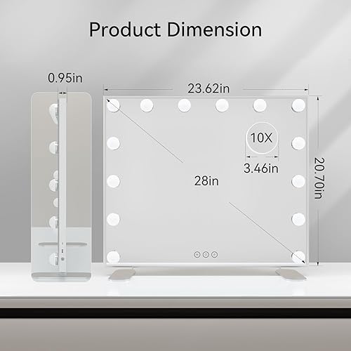 Miniatura 5 de Espejo de tocador con luces, 23.62 x 20.7 pulgadas, espejo de maquillaje con luces, espejo de maquillaje LED, montado en la pared con 14 bombillas