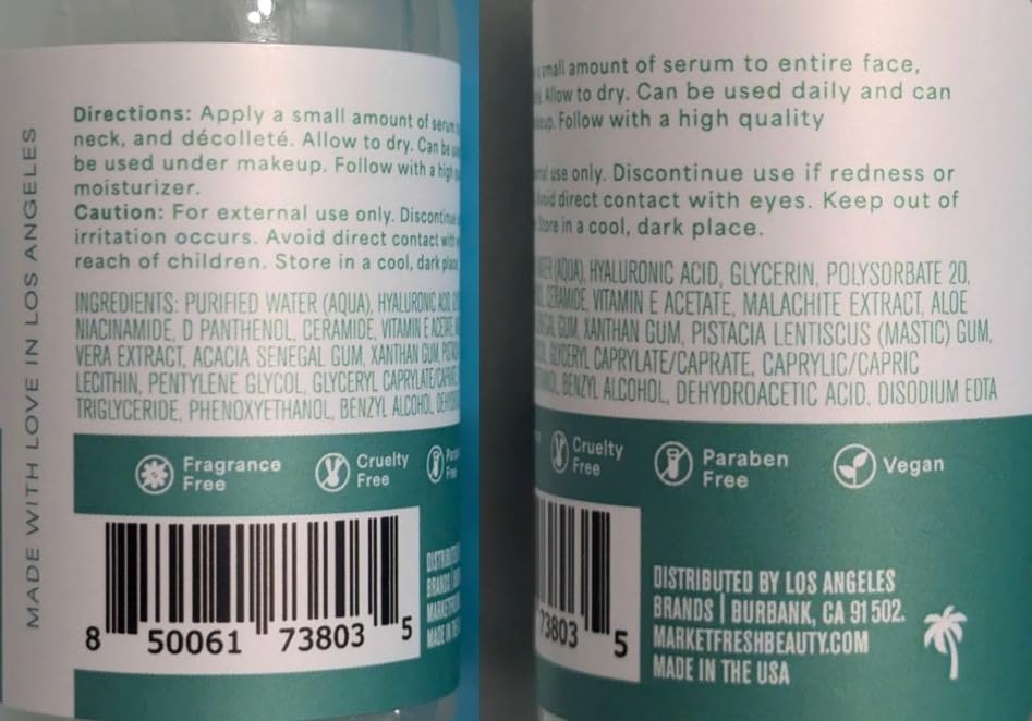 Market Fresh Beauty Serum - Natural moisturizing factors & Aloe Vera | Fragrance-Free | 2 fl oz