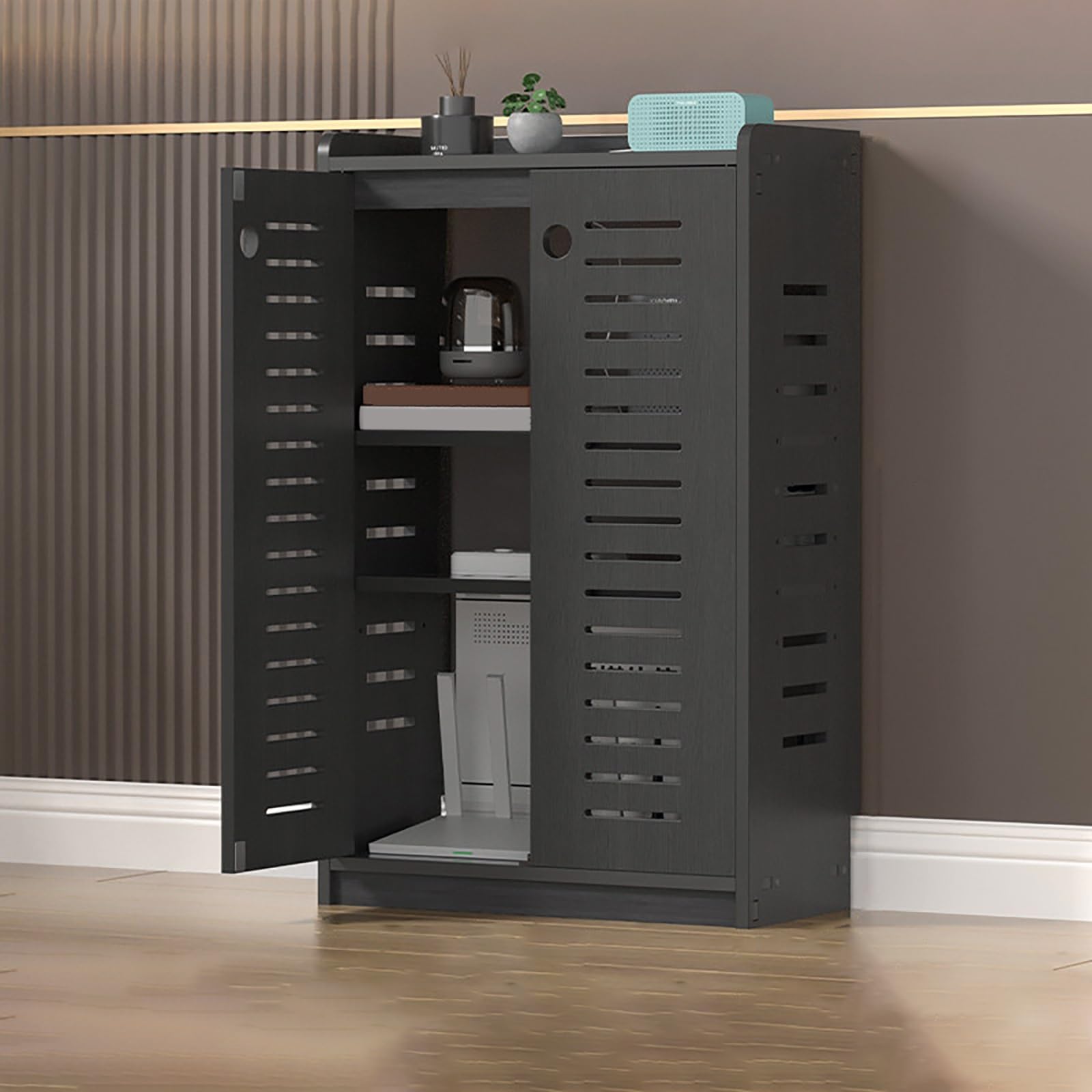 Organizador de cables de madera caja con ventilación y puerta frontal
