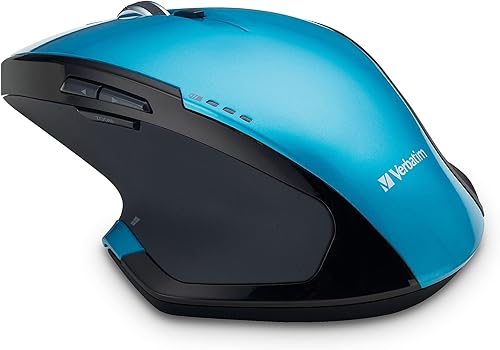Verbatim Mouse inalámbrico de escritorio de 8 botones de lujo, ergonómico, LED azul, mouse portátil para Mac y Windows, azul, 1.3 x 3.6 x 9 pulgadas
