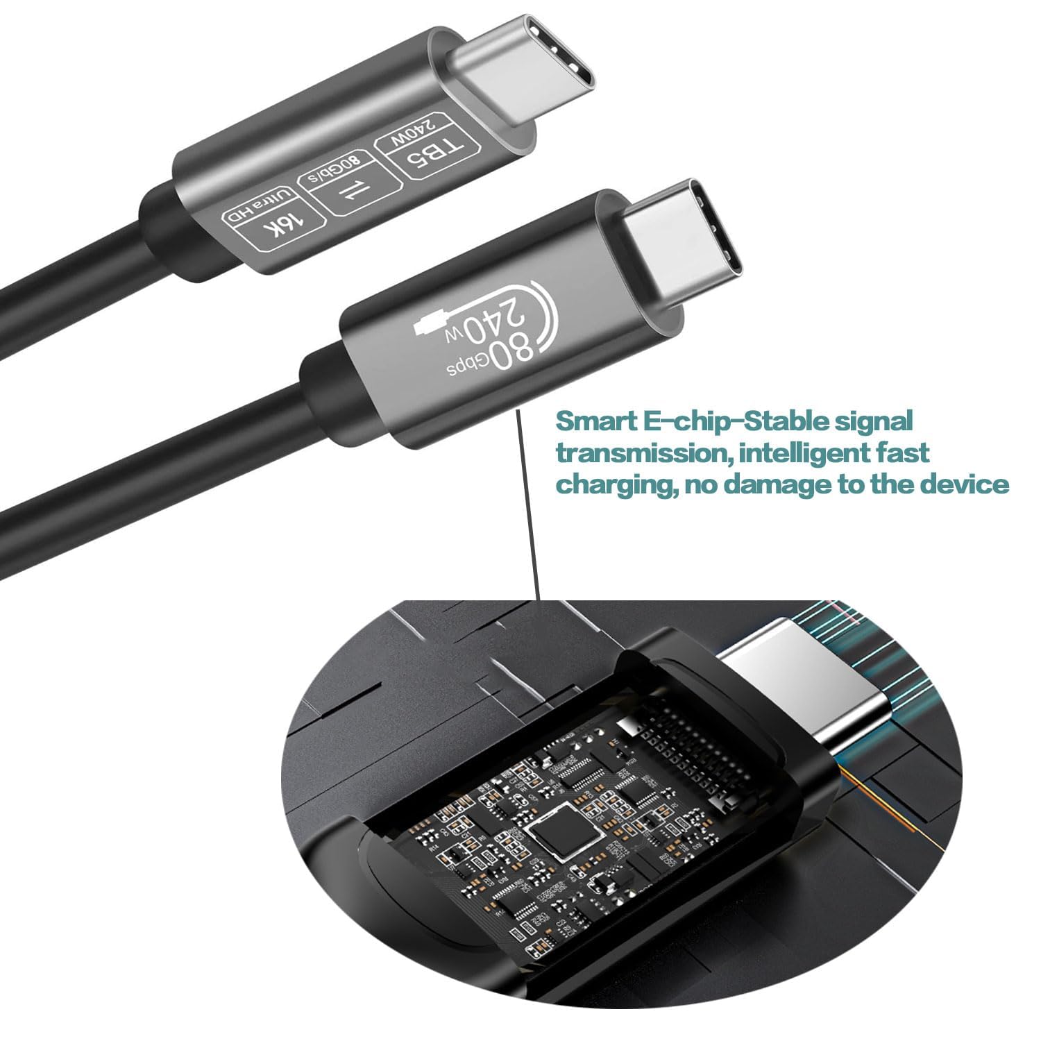 Kabel USB C Thunderbolt 5 80Gbps 1 m, Wideo do 16K/Dual 8K, 240W PD3.1 kompatybilny z MacBook M4 Pro, SSD, Dock