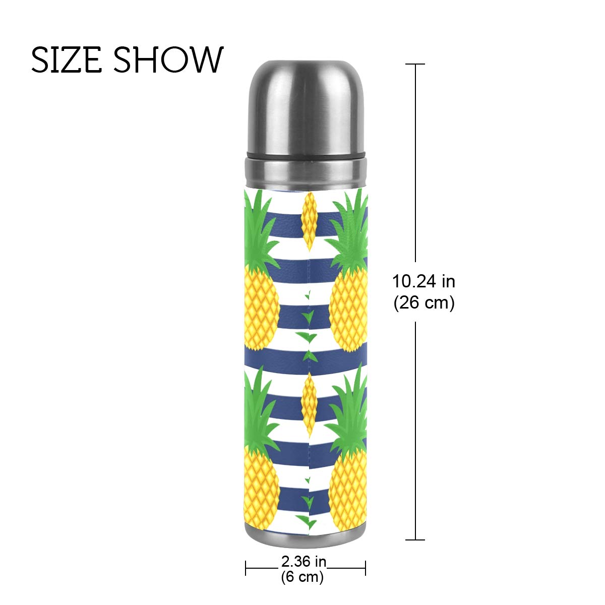 Taza de viaje aislada al vacío de acero inoxidable con doble pared a prueba de fugas, diseño de piña, personalizable impreso en piel auténtica, termo termo de 500 ml