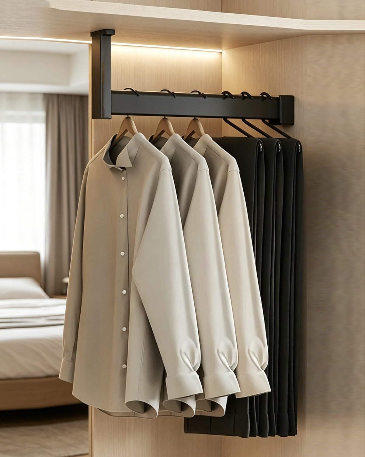 Wardrobe Rail L-Shaped Garment Rack for Small Spaces, Adjustable Wardrobe Pole Replacement, Aluminum Ceiling to Wall Bedroom Closet Corner Clothes Rail(70cm/27.6in/2.3ft)